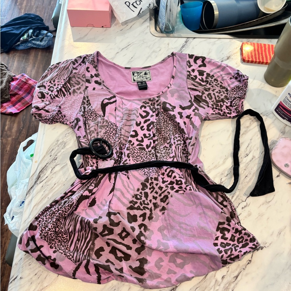 Pink and Black Animal Print Dress